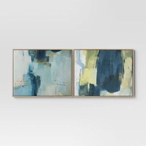 Threshold -  Abstract Pair Modern Wall Art Canvas 2pk Blue